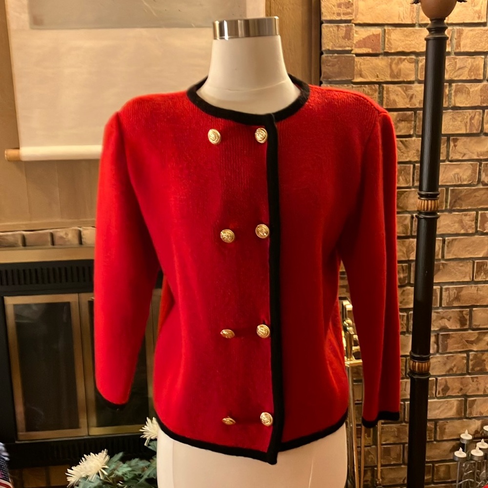 Red Vintage Brooks Brothers Military Style Sweater/Cardigan, Wool, Women’s Small